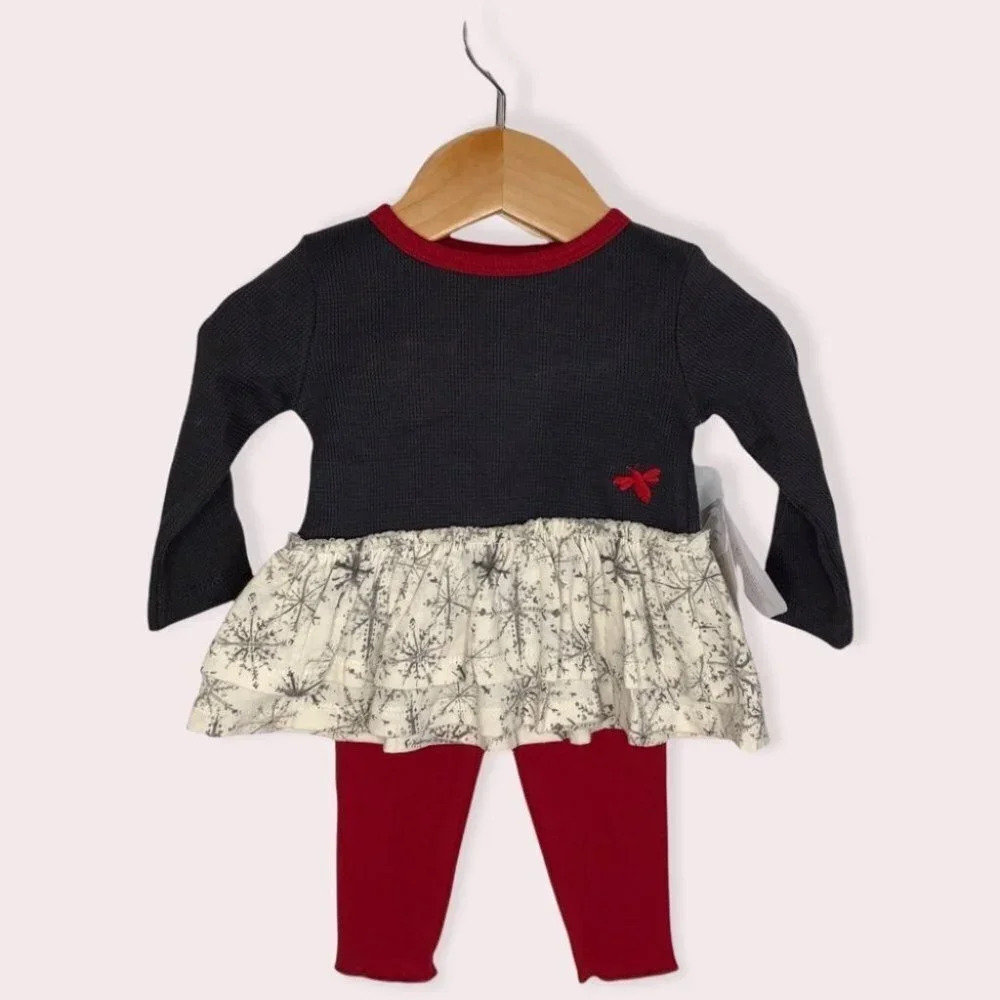 NWT Burt's Bees Baby pants set Christmas outfit snowflakes size‎ 0-3 months